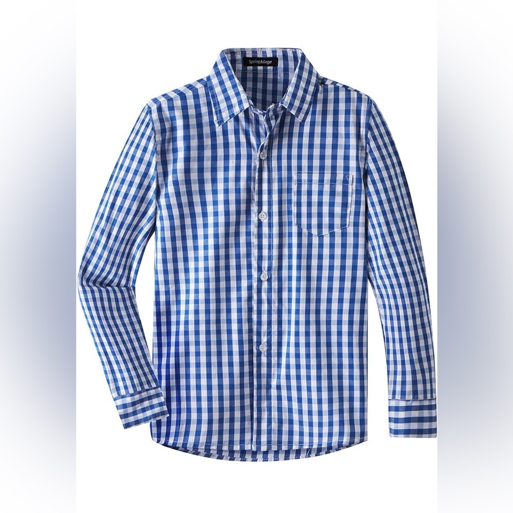 Boys' Long Sleeve Plaid Poplin Button Down Shirt, Royal Blue Gingham, Size XL